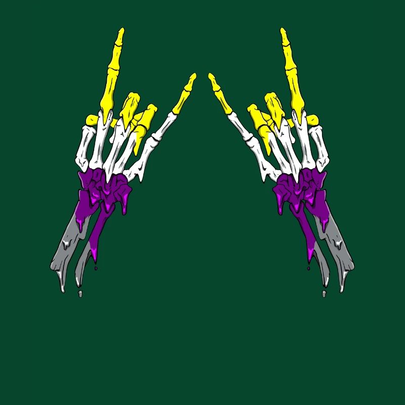 Non Binary Pride Flag Devil Horn Skeleton Subtle