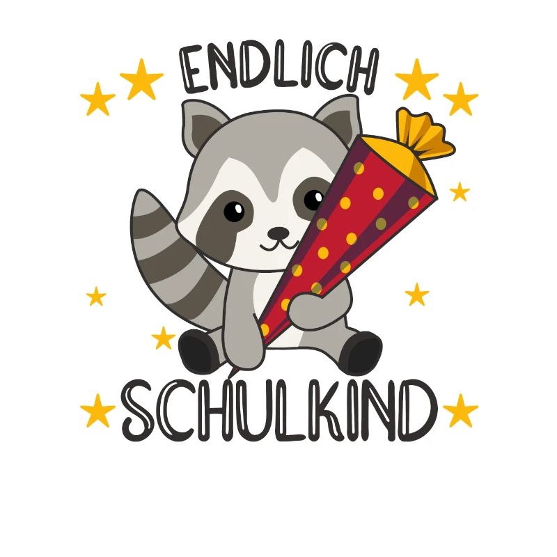 endlich Schulkind Einschulung Schule Waschbär