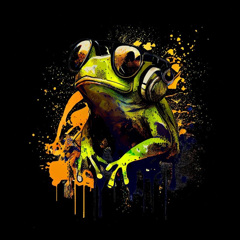 Grenouille cool avec lunettes de soleil et écouteurs