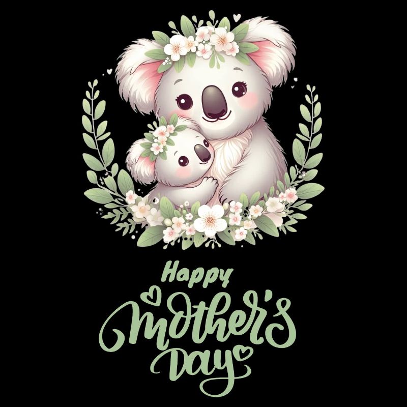Koala Älskare Kram Blommig Mamma Grattis Mors Dag