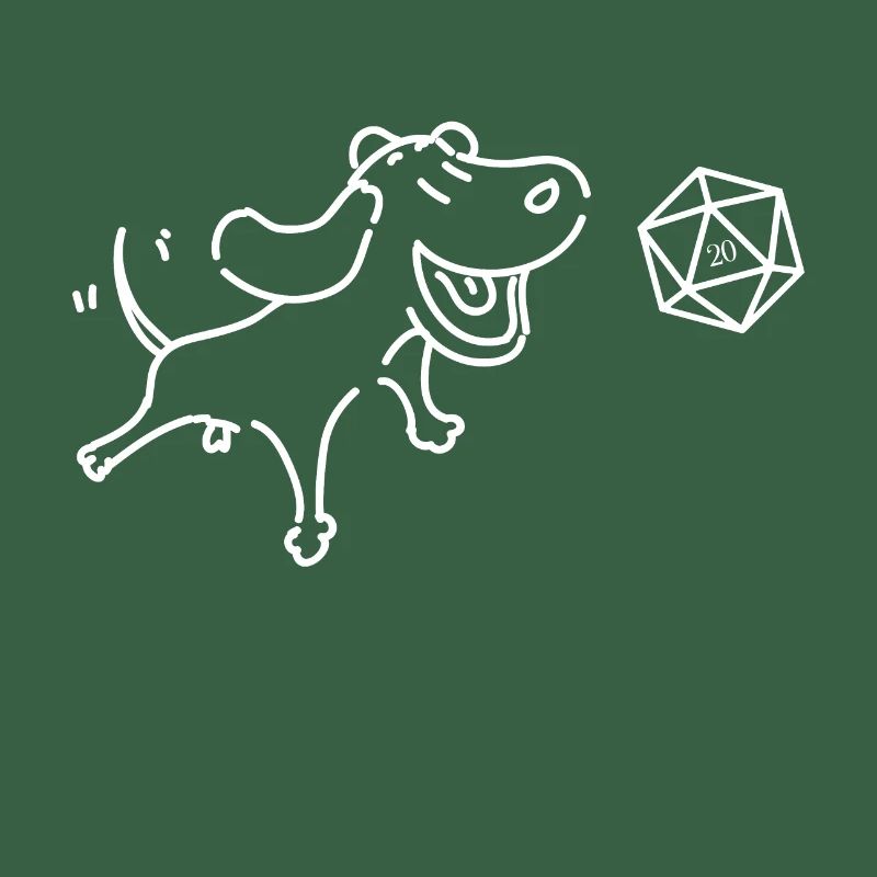 Chien mignon avec polyédrique D20 Dés RPG de table