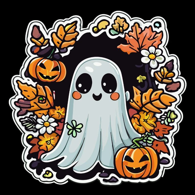 lite Halloween-spøkelse om høsten med gresskar