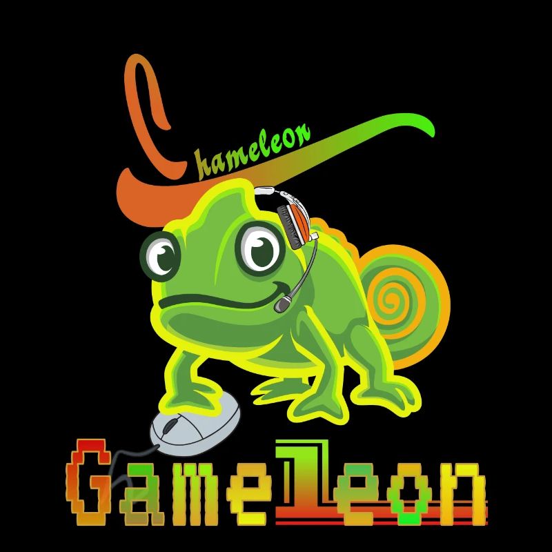 Game Leon . Chameleon with mouse and headset.