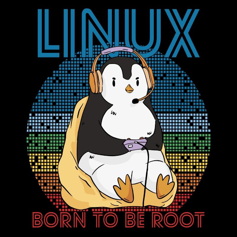 Gamer Root Retro Penguin Linux Nerd Programmeur Gee