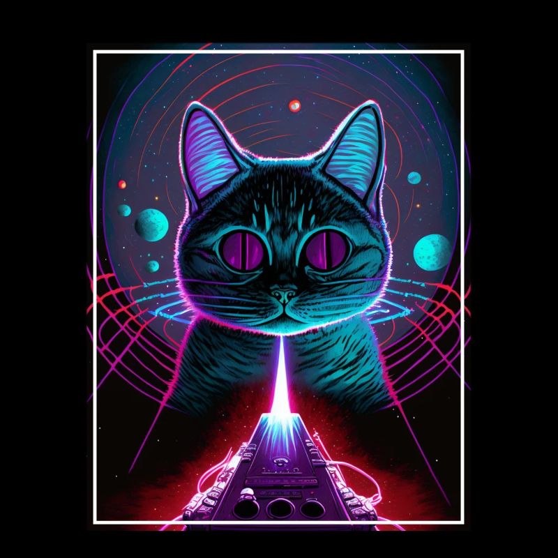 Cat Space Astronaut Space Neon Rockets