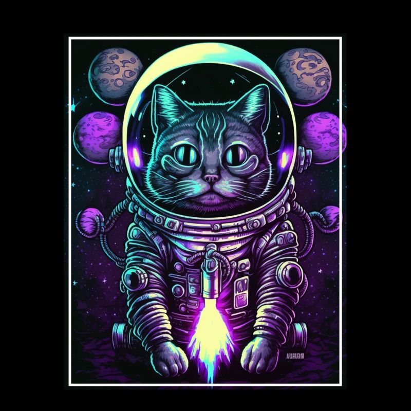 Cat Space Astronaut Space Neon Rockets