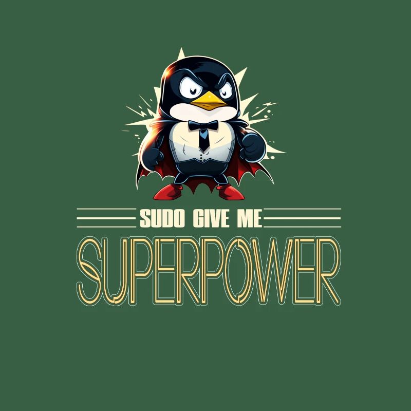 Linux Tux with Sudo Superpower Super-Penguin