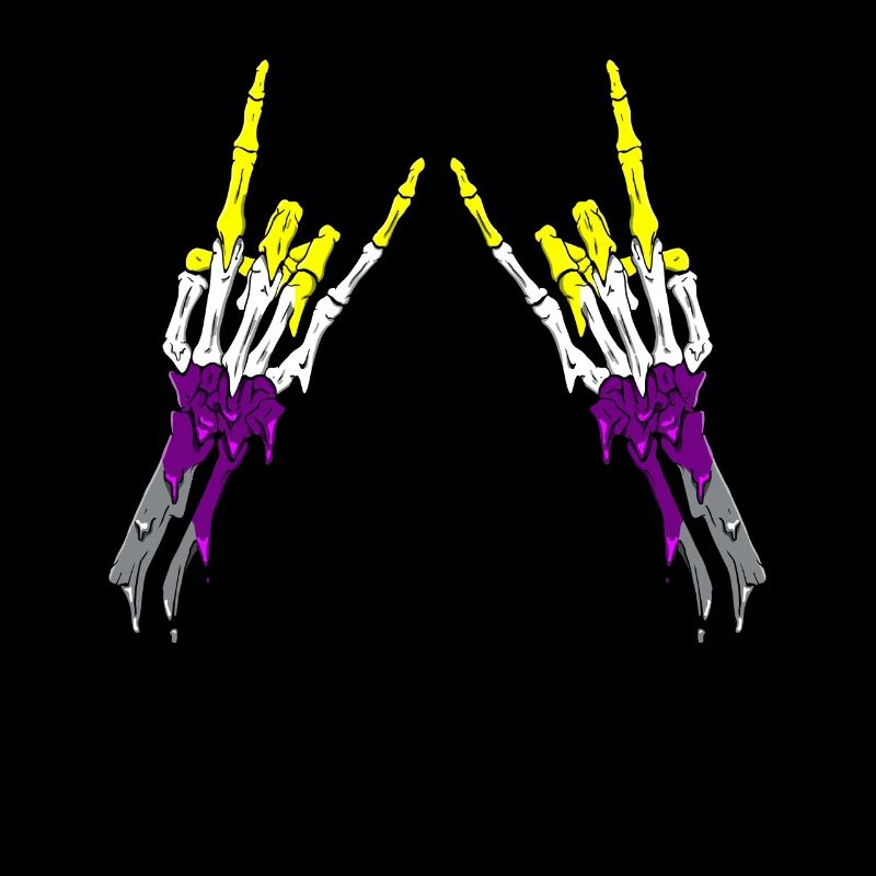 Non Binary Pride Flag Devil Horn Skeleton Subtle