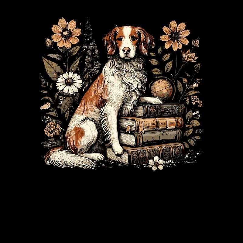 Brittany Spaniel Flower Book Reader