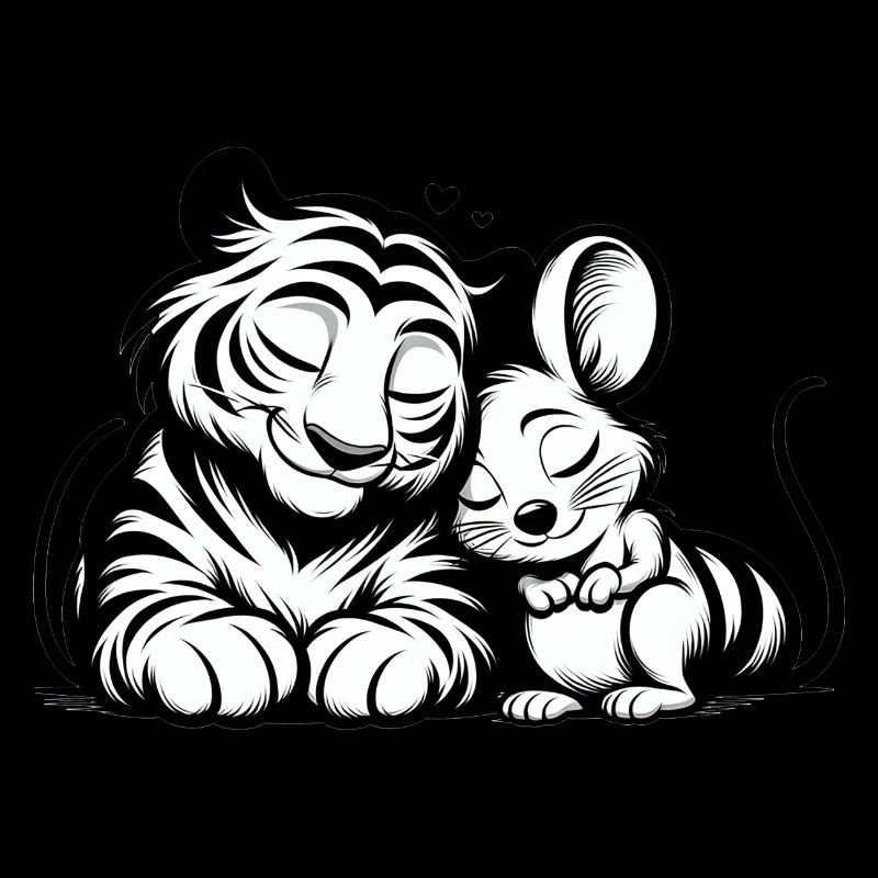Cuddling Tiger And Mouse In Love