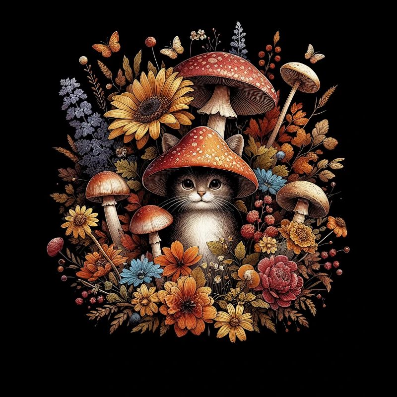 Cottagecore Chat Mignon Comme Champignon