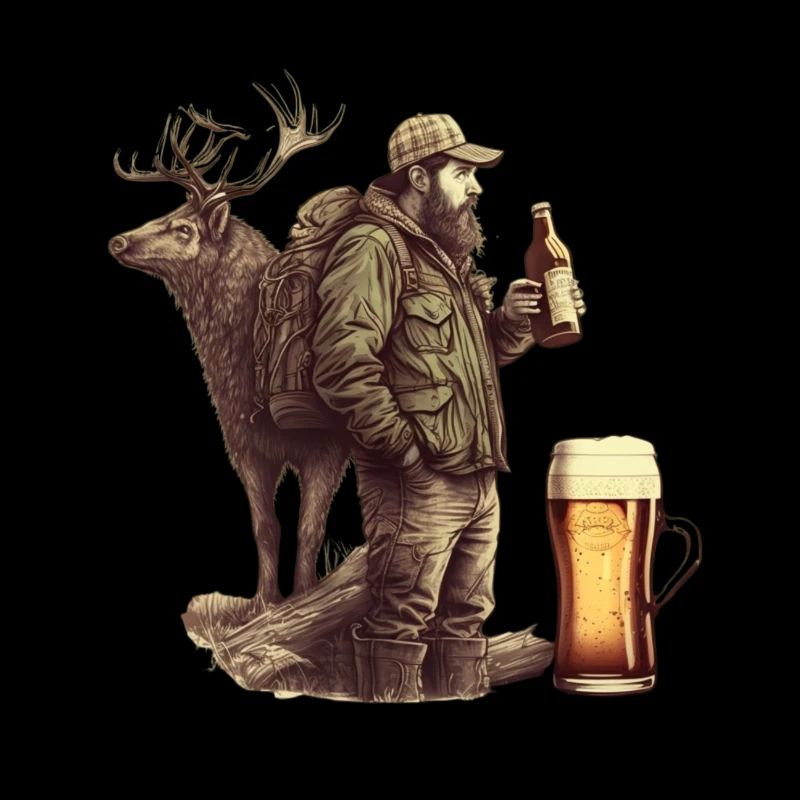 Wilde Begegnung: Bier Jäger und Hirsch