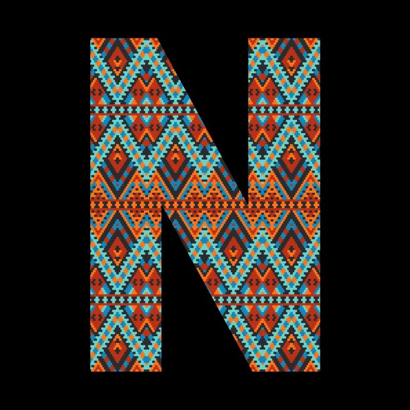 Buchstabe N- Boho-Design, buntes Monogramm