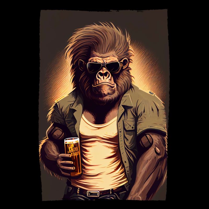 Badass Gorilla mit Sonnenbrille und Bier