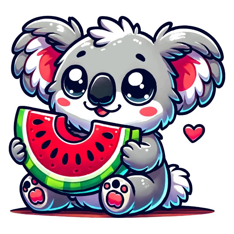 L’adorable koala déguste un morceau de pastèque