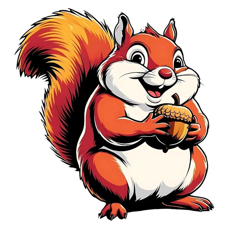 Witziger Eichhörnchen CartoonMit Eichel