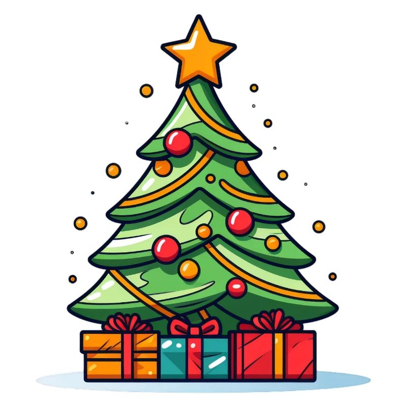 Lebendiger Weihnachtsbaum mit Geschenkpracht