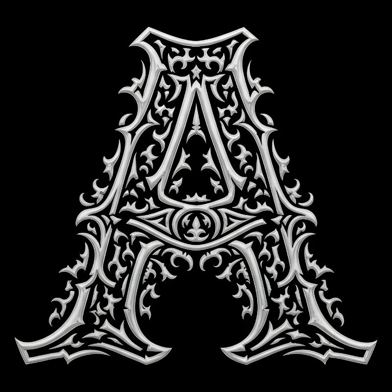 Letter A with silver arabesques