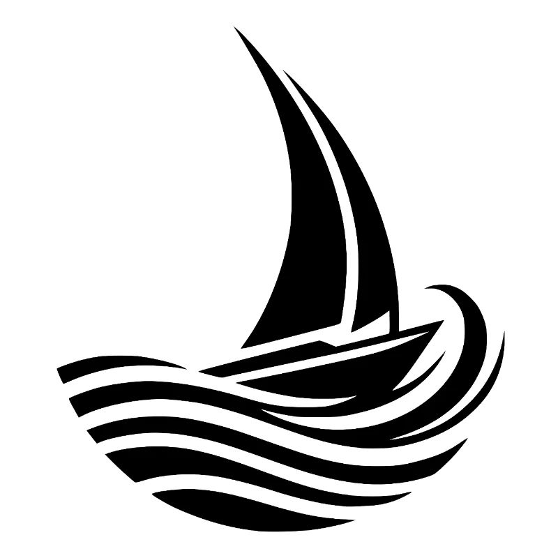 Minimalist maritime sailboat meets wave