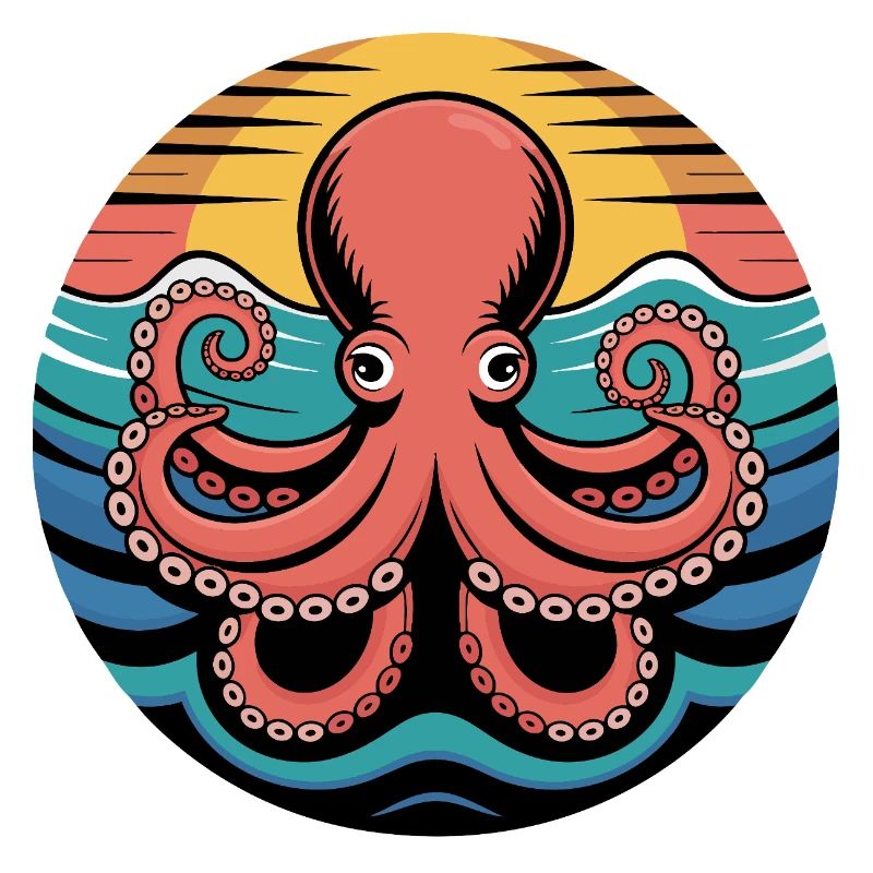 Retro Octopus Sunset Squid Motif
