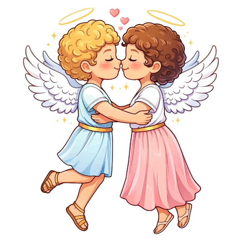 Deux anges amoureux – étreinte céleste