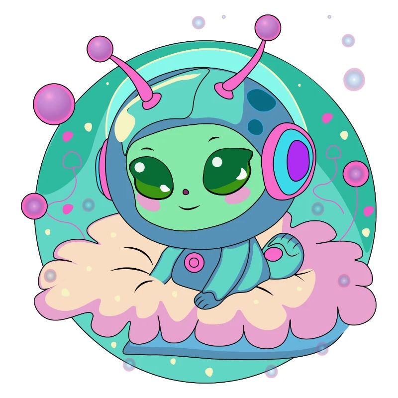 Pastel Astronaut Alien on Cloud