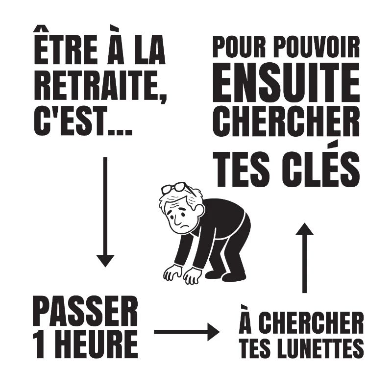 Im Ruhestand mit oder ohne Brille (schwarzer Text)