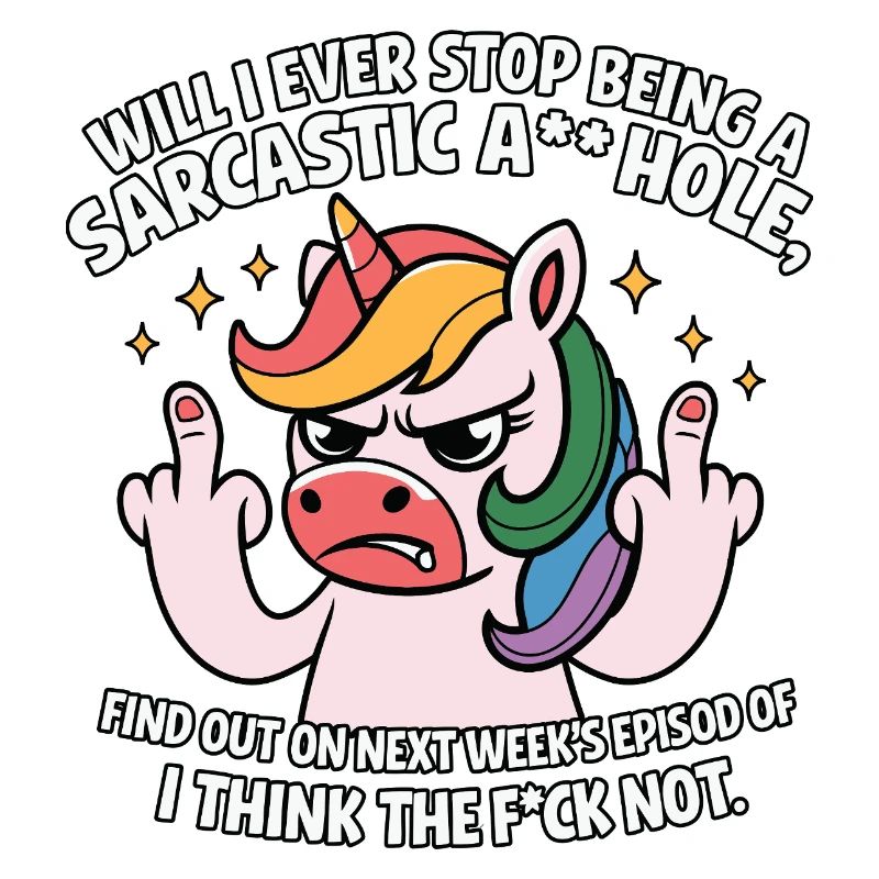 Provocative unicorn with middle finger sarcasm