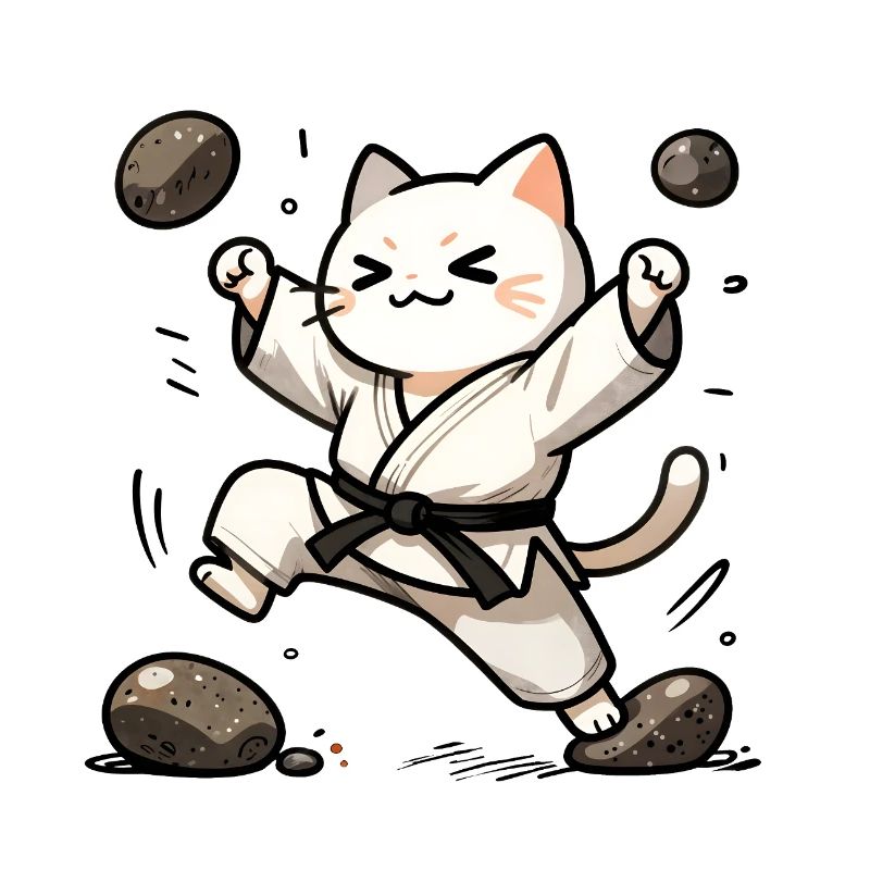 Karate Cat in White Gi