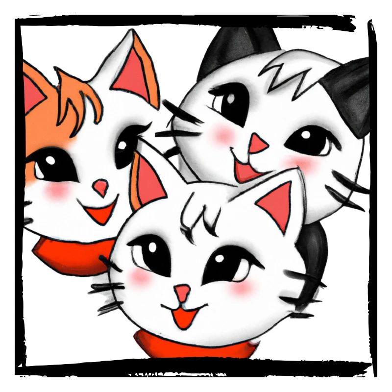 3 chatons mignons dans un cadre dans l’anime, style kawaii