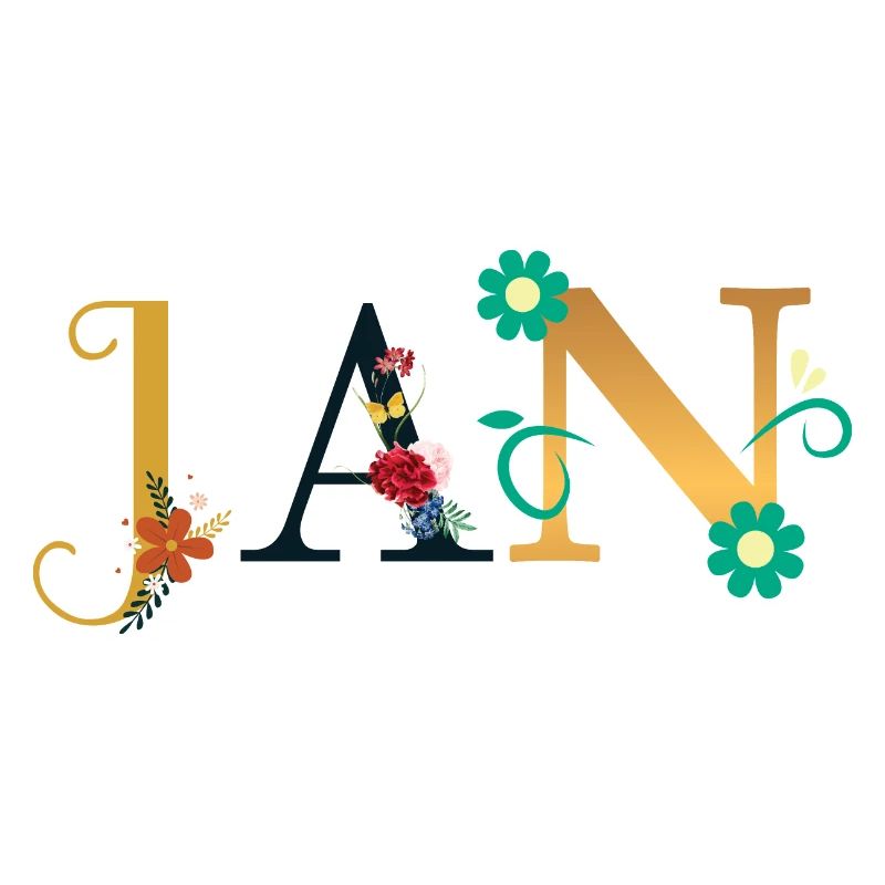 JAN Nom Décoré de Fleurs