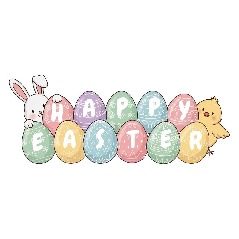 Cute Easter Bunny Chick and Eggs