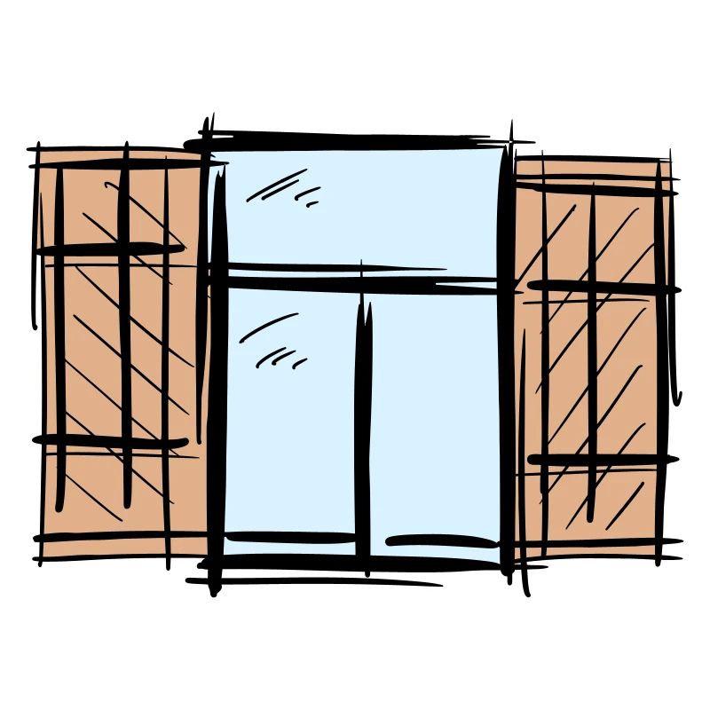Old Window with Shutters Hinged Shutters Drawing