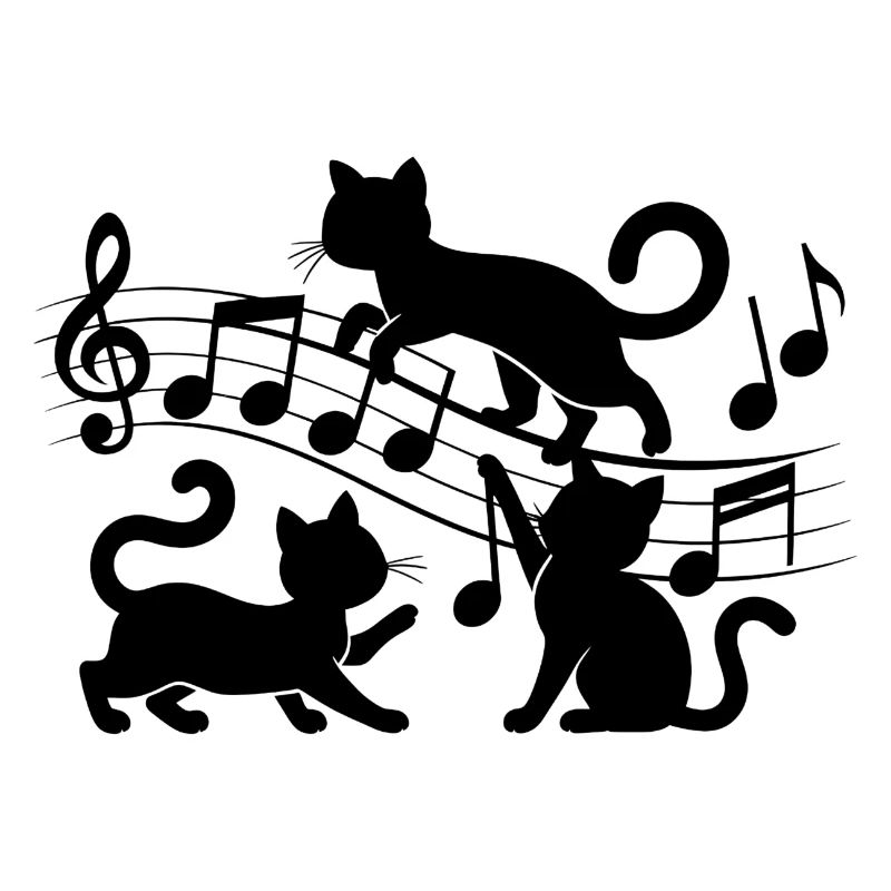 Black cats pattern playing with musical note