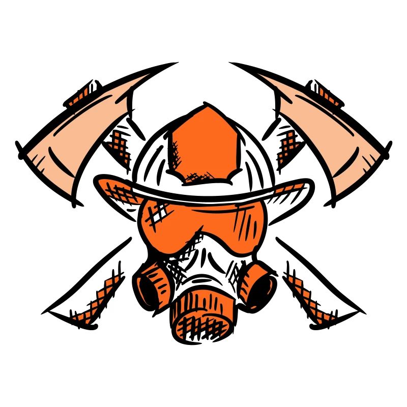 Logo du pompier. Haches de casque de pompier.