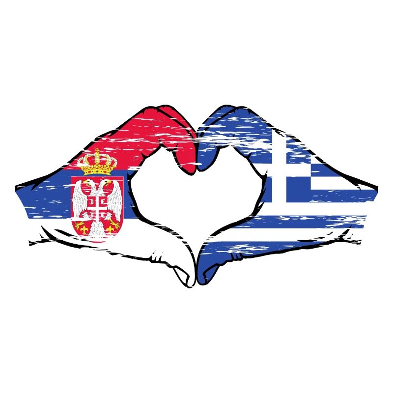 Serbie Grèce drapeau mains forme coeur utilisé