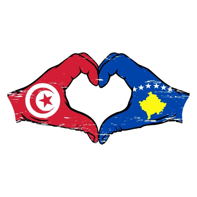 Tunisie Kosovo drapeau mains forme de coeur utilisé