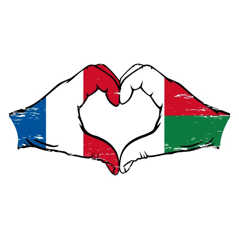 France Madagascar Drapeau Mains Coeur Forme Utilisé