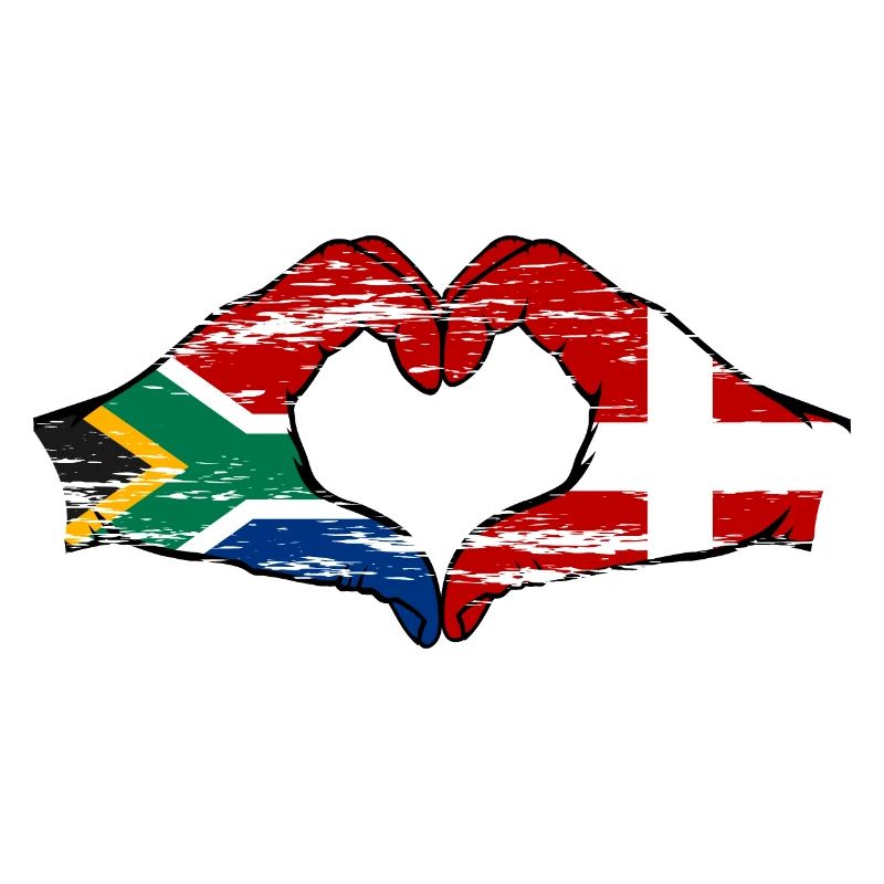 Afrique du Sud Danemark drapeau mains forme de coeur utilisé