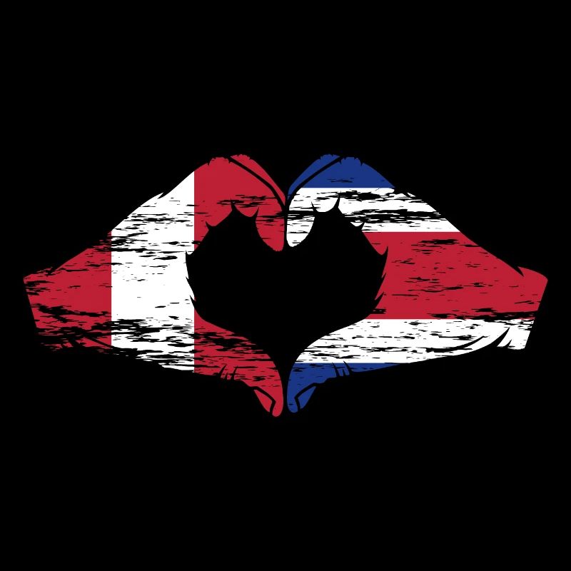 Pérou Costa Rica Drapeau Mains Coeur Forme Utilisé