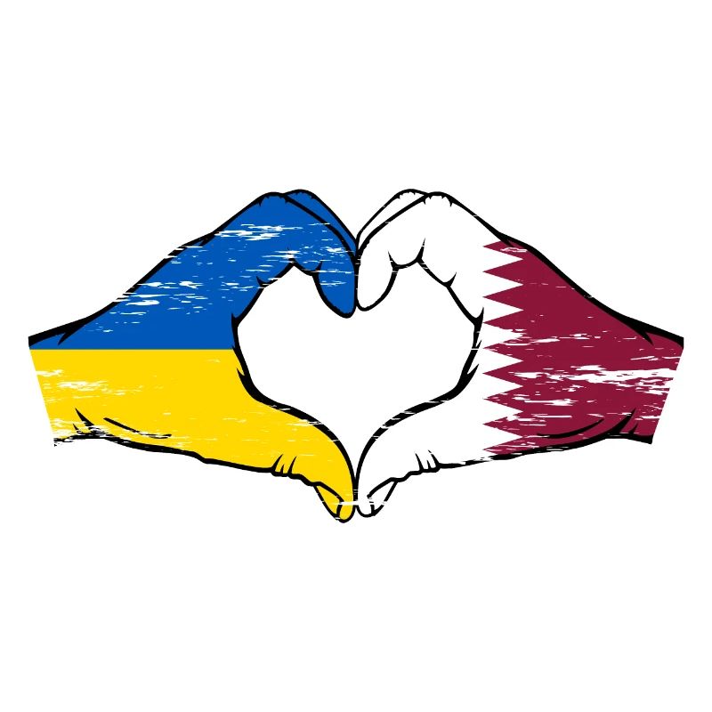 Drapeau de l’Ukraine Qatar mains forme de coeur utilisé