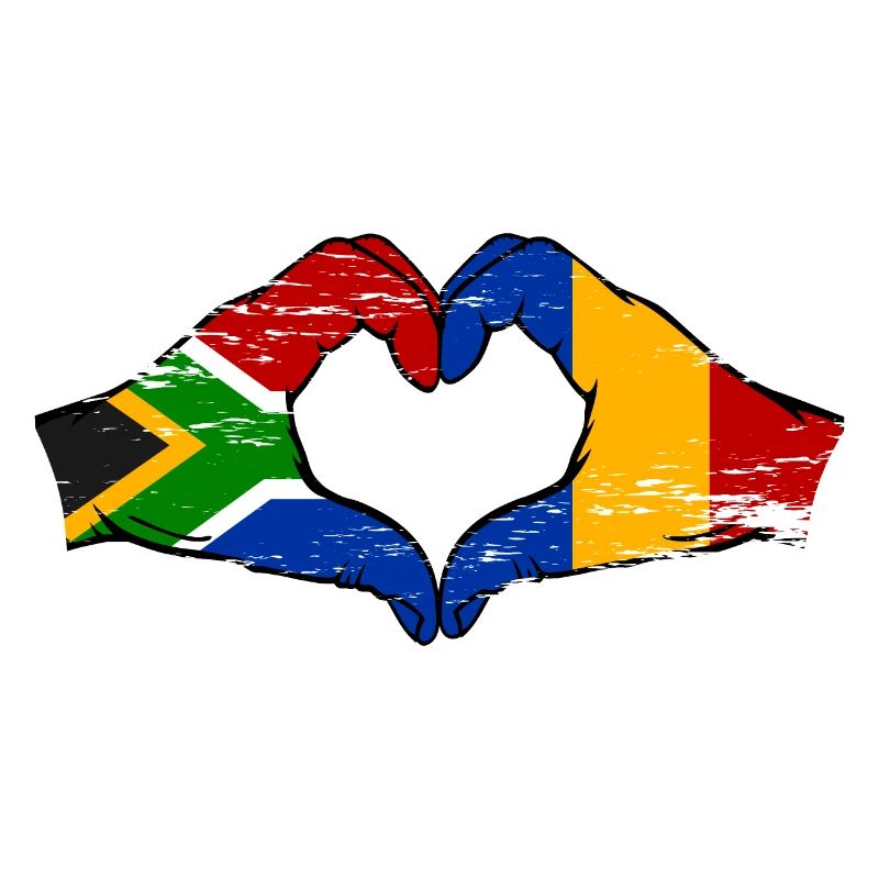 Afrique du Sud Roumanie Drapeau Mains Coeur Forme Utilisé