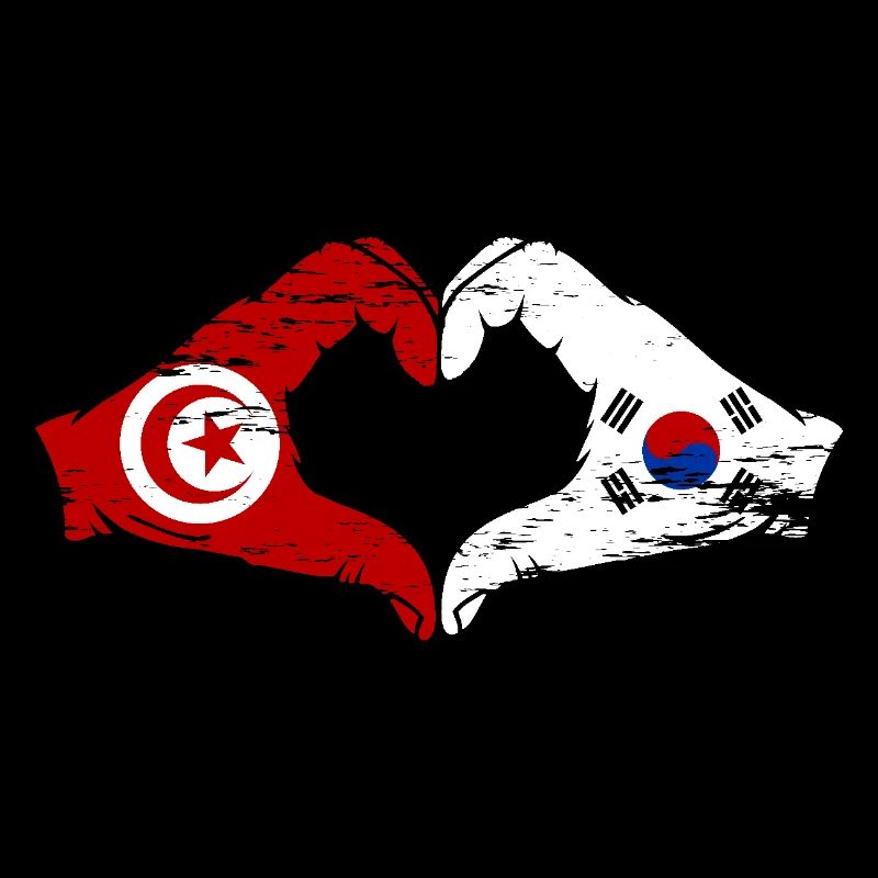 Tunisie Corée du Sud Drapeau Mains Coeur Forme Utilisé