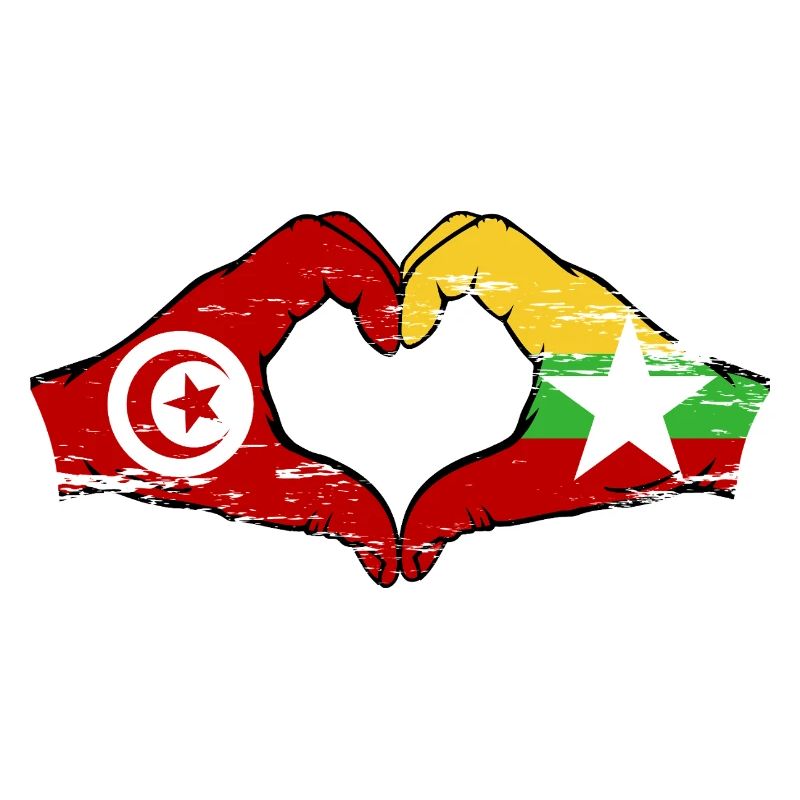 Tunisie Myanmar drapeau mains forme de coeur utilisé