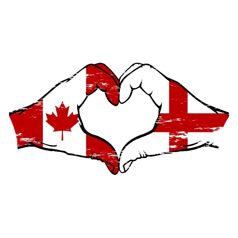 Canada Angleterre Drapeau Mains Coeur Forme Utilisé