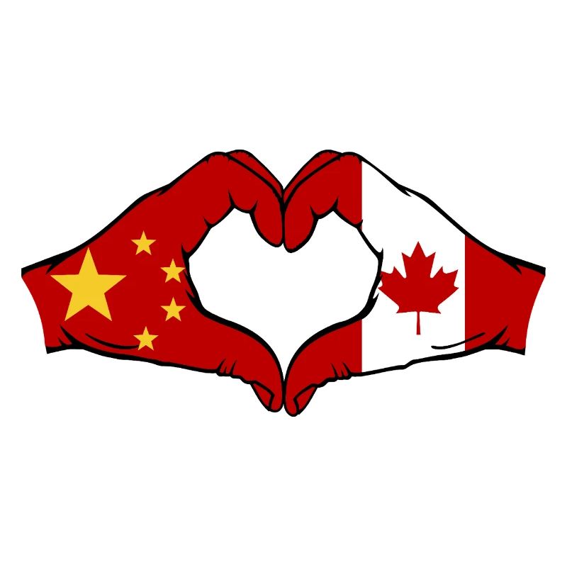 Chine Canada Drapeau Mains Coeur Forme