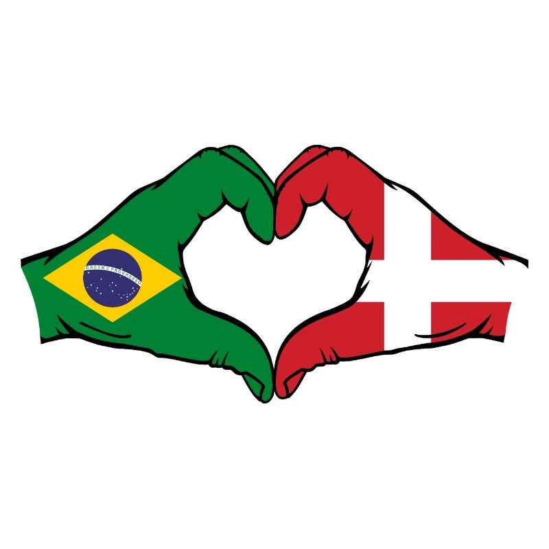 Brésil Danemark drapeau mains forme coeur