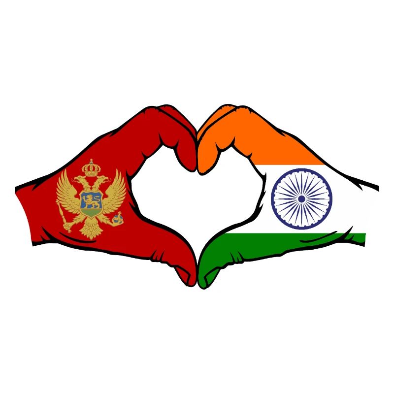 Monténégro Inde Drapeau Mains Coeur Forme