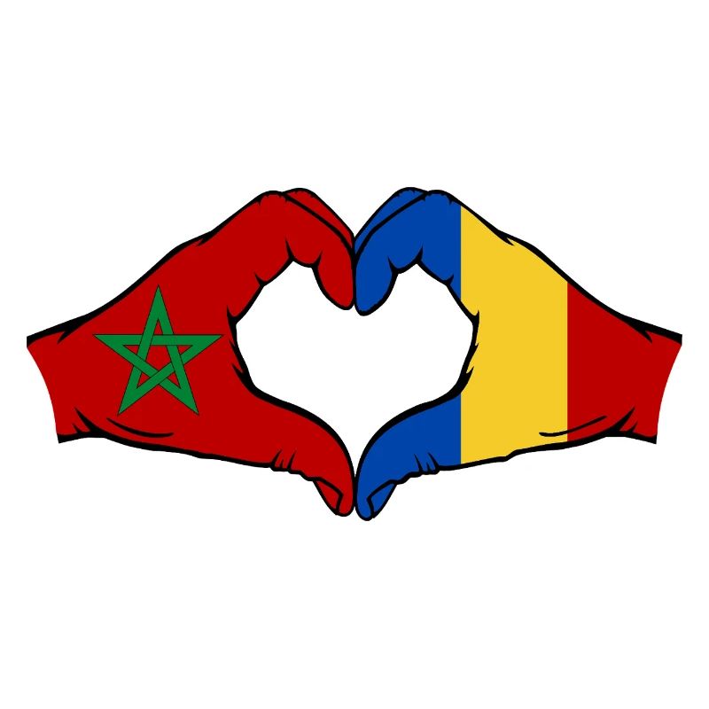 Morocco Romania Flag Hands Heart Shape