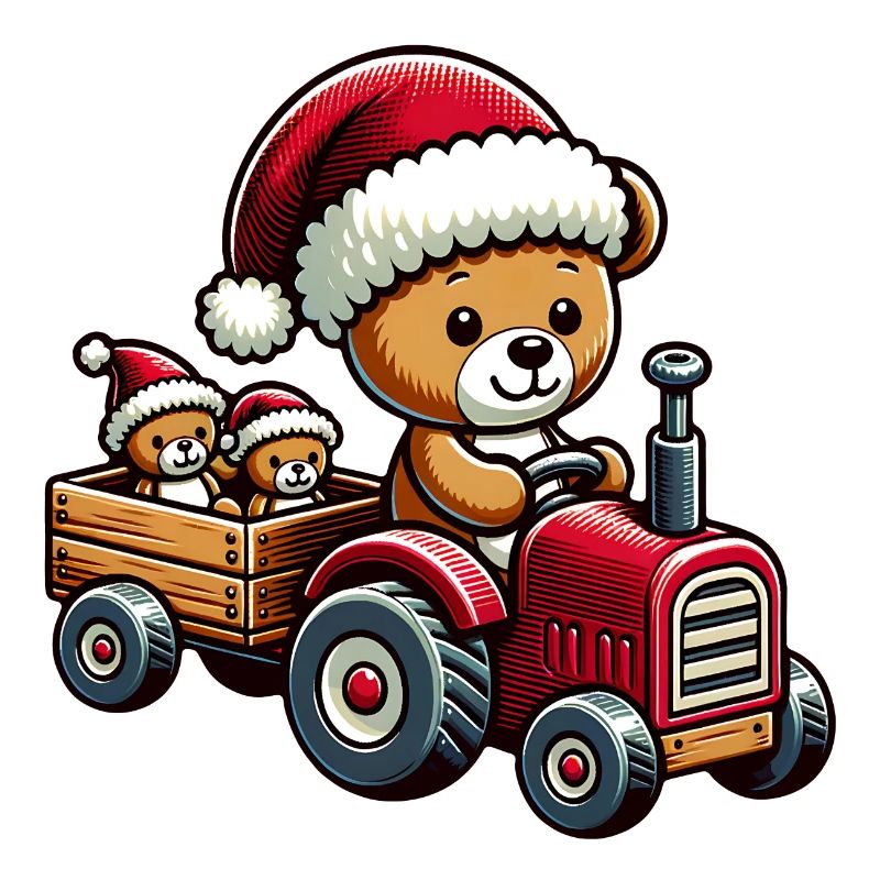 Teddy als Weihnachtsmann mit Traktor